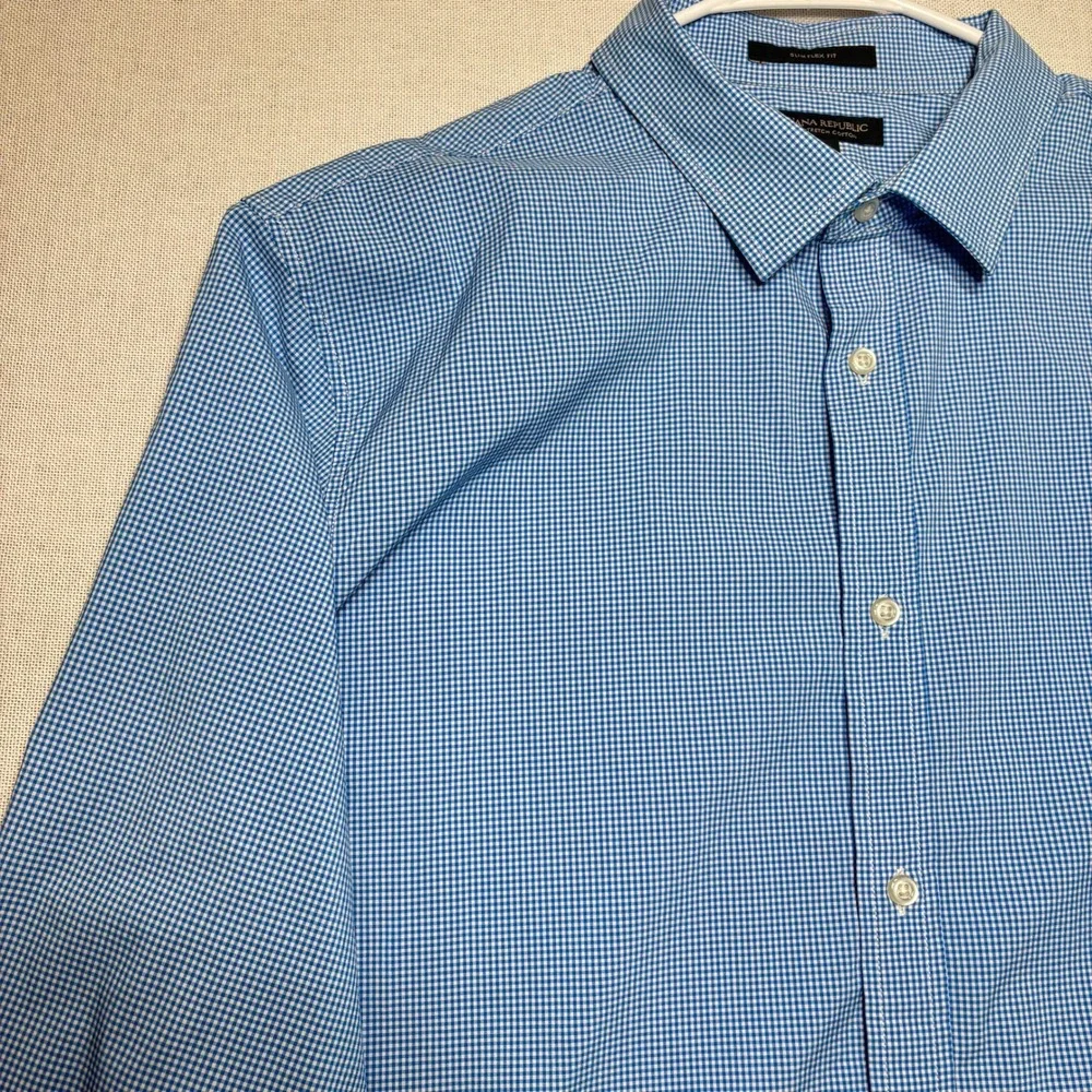 Banana Republic Mens Slim Flex Fit Tech Stretch Cotton Gingham Dress Shirt XXL‎